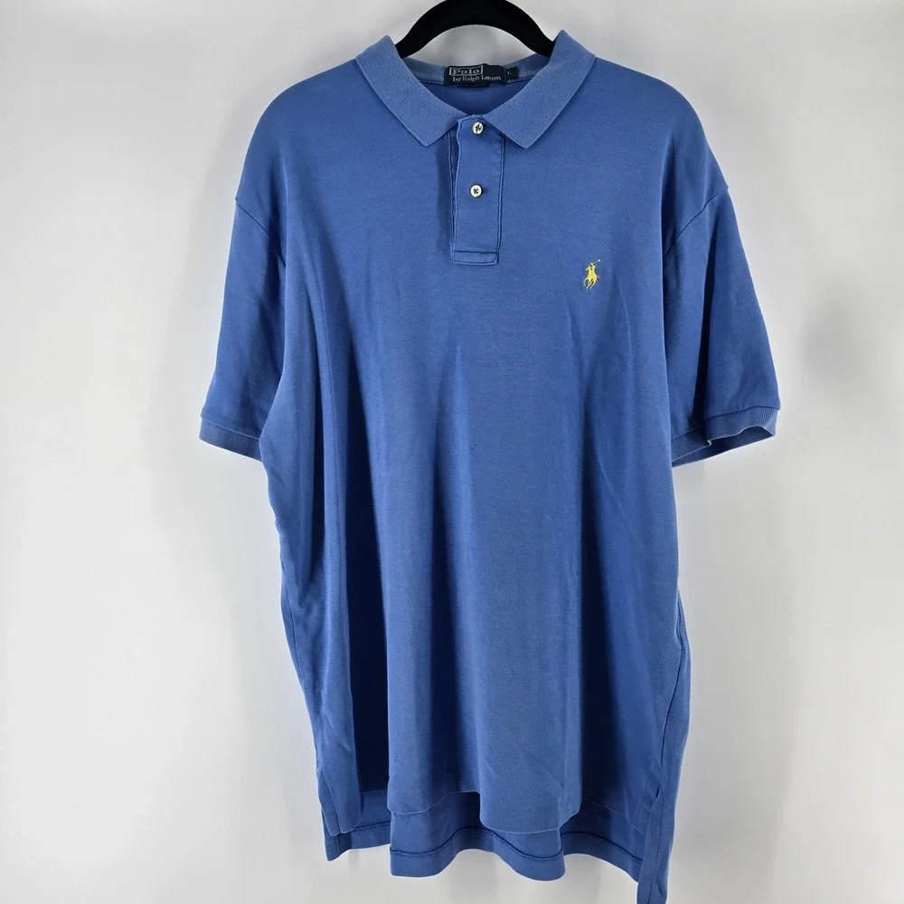 Polo Ralph Lauren Polo Shirt Mens Large Blue Yellow Pony Short Sleeve Jersey